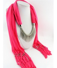 Punk Fashion Long Rivets Tassels Scarf Necklace - Pink