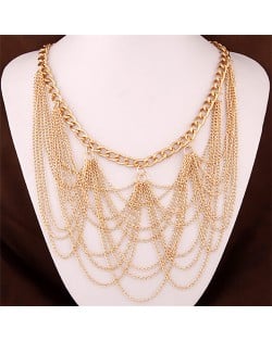 High Fashion Multiple Alloy Chains Tassel Design Fashion Necklace - Golden