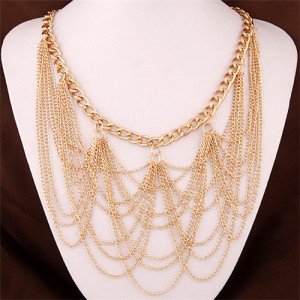 High Fashion Multiple Alloy Chains Tassel Design Fashion Necklace - Golden