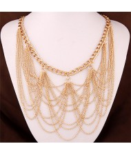 High Fashion Multiple Alloy Chains Tassel Design Fashion Necklace - Golden