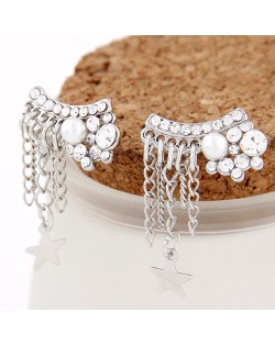 Czech Rhinestone Embellished Star Pendant Tassel Fashion Earrings