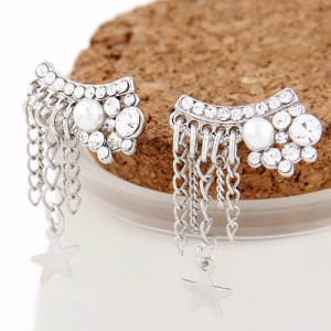 Czech Rhinestone Embellished Star Pendant Tassel Fashion Earrings