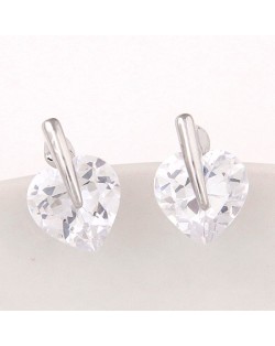 Korean Fashion Cubic Zirconia Heart Shape Ear Studs - Silver