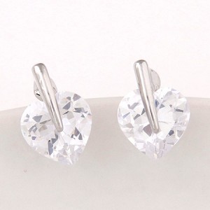 Korean Fashion Cubic Zirconia Heart Shape Ear Studs - Silver