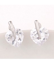 Korean Fashion Cubic Zirconia Heart Shape Ear Studs - Silver