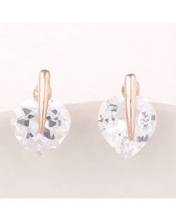Korean Fashion Cubic Zirconia Heart Shape Ear Studs - Golden