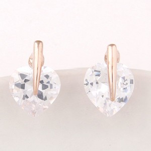 Korean Fashion Cubic Zirconia Heart Shape Ear Studs - Golden