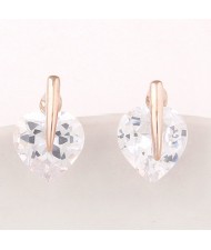 Korean Fashion Cubic Zirconia Heart Shape Ear Studs - Golden