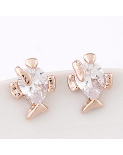 Korean Fashion Cubic Zirconia Cute Fish Design Ear Studs - Golden