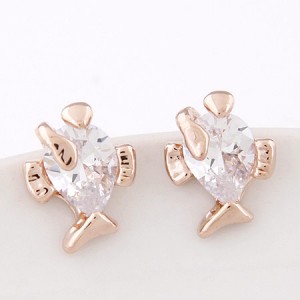 Korean Fashion Cubic Zirconia Cute Fish Design Ear Studs - Golden