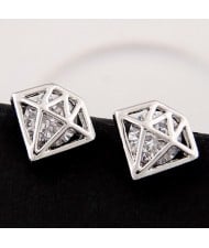 Cubic Zirconia Hollow Diamond Ear Studs - Silver