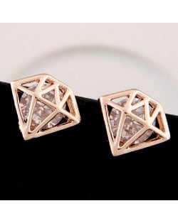 Cubic Zirconia Hollow Diamond Ear Studs - Golden