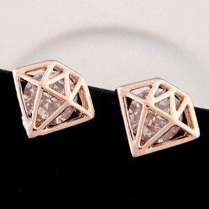 Cubic Zirconia Hollow Diamond Ear Studs - Golden
