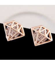 Cubic Zirconia Hollow Diamond Ear Studs - Golden