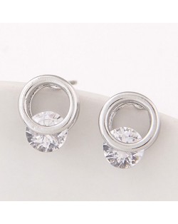 Cute Round Cubic Zirconia Inlaid Ring Fashion Earrings - Silver
