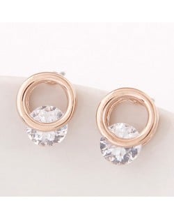 Cute Round Cubic Zirconia Inlaid Ring Fashion Earrings - Golden