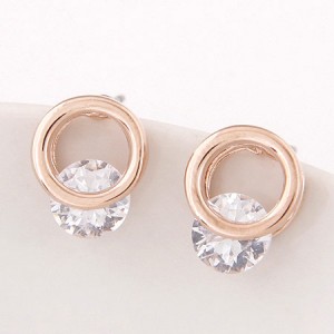 Cute Round Cubic Zirconia Inlaid Ring Fashion Earrings - Golden