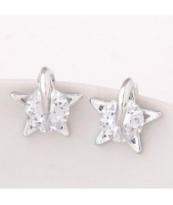 Round Cubic Zirconia Inlaid Lucky Star Fashion Ear Studs - Silver