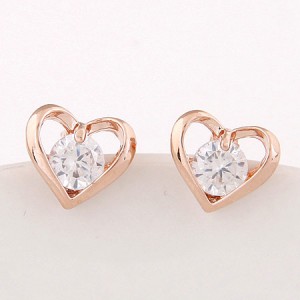 Cubic Zirconia Embedded Sweet Tiny Heart Ear Studs - Golden