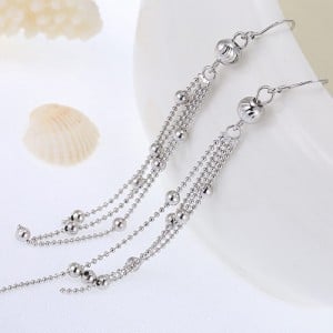 Delicate Beads Tassel Fashion Platinum Plated Copper Earrings