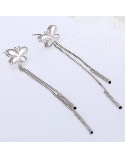 Platinum Plated Copper Butterfly with Tassel Design Dangling Ear Studs