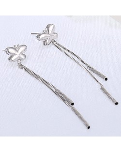 Platinum Plated Copper Butterfly with Tassel Design Dangling Ear Studs