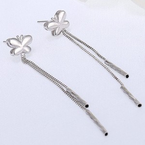 Platinum Plated Copper Butterfly with Tassel Design Dangling Ear Studs
