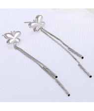 Platinum Plated Copper Butterfly with Tassel Design Dangling Ear Studs