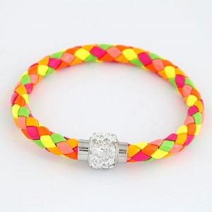 Rhinestone Embedded Bead Decorated Rope Weaving Fashion Bracelet - Orange