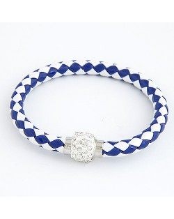 Rhinestone Embedded Bead Decorated Rope Weaving Fashion Bracelet - Blue