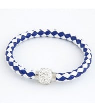 Rhinestone Embedded Bead Decorated Rope Weaving Fashion Bracelet - Blue