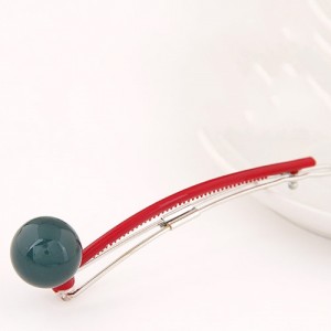 Korean Fashion Candy Color Ball Decorated Hair Clip - Ink Green