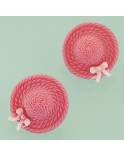 Korean Sweet Fashion Bowknot Decorated Straw Hat Ear Studs - Red