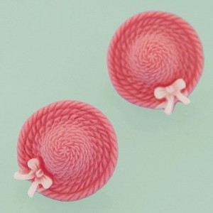 Korean Sweet Fashion Bowknot Decorated Straw Hat Ear Studs - Red