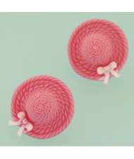 Korean Sweet Fashion Bowknot Decorated Straw Hat Ear Studs - Red