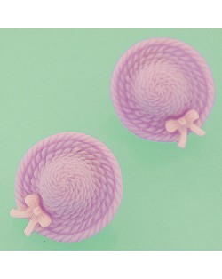 Korean Sweet Fashion Bowknot Decorated Straw Hat Ear Studs - Violet