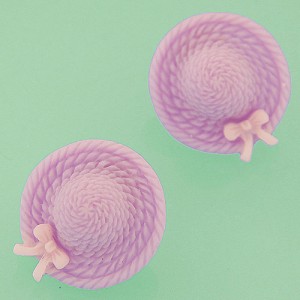 Korean Sweet Fashion Bowknot Decorated Straw Hat Ear Studs - Violet