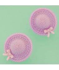 Korean Sweet Fashion Bowknot Decorated Straw Hat Ear Studs - Violet