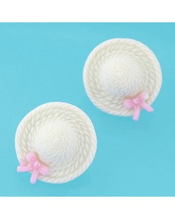 Korean Sweet Fashion Bowknot Decorated Straw Hat Ear Studs - White