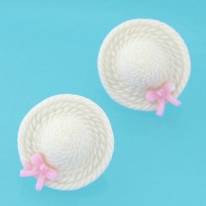 Korean Sweet Fashion Bowknot Decorated Straw Hat Ear Studs - White