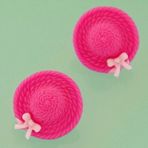 Korean Sweet Fashion Bowknot Decorated Straw Hat Ear Studs - Rose