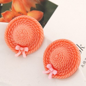 Korean Sweet Fashion Bowknot Decorated Straw Hat Ear Studs - Orange