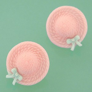 Korean Sweet Fashion Bowknot Decorated Straw Hat Ear Studs - Pink
