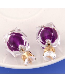 Candy Color Ball Inlaid Irregular Cubic Ear Studs - Purple