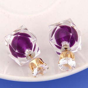 Candy Color Ball Inlaid Irregular Cubic Ear Studs - Purple