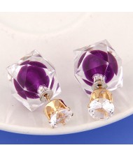 Candy Color Ball Inlaid Irregular Cubic Ear Studs - Purple