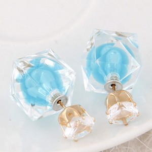 Candy Color Ball Inlaid Irregular Cubic Ear Studs - Blue