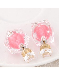 Candy Color Ball Inlaid Irregular Cubic Ear Studs - Pink