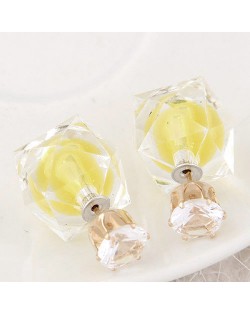 Candy Color Ball Inlaid Irregular Cubic Ear Studs - Yellow