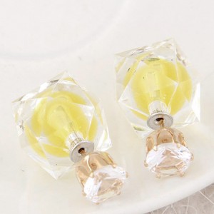 Candy Color Ball Inlaid Irregular Cubic Ear Studs - Yellow